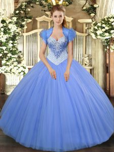 Sweetheart Sleeveless Lace Up Sweet 16 Quinceanera Dress Baby Blue Tulle