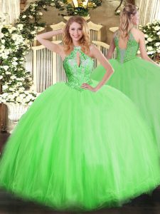 Perfect Quince Ball Gowns Military Ball and Sweet 16 and Quinceanera with Beading Halter Top Sleeveless Lace Up