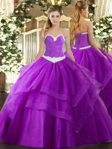 Elegant Floor Length Ball Gowns Sleeveless Purple Quinceanera Gowns Lace Up