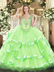 Floor Length Quinceanera Gowns V-neck Sleeveless Lace Up
