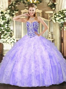 Lavender Lace Up Sweetheart Beading and Ruffles Quinceanera Dresses Tulle Sleeveless