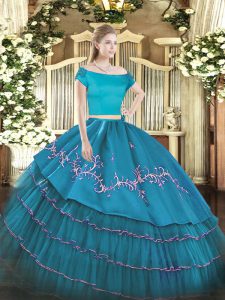 Delicate Short Sleeves Zipper Floor Length Embroidery and Ruffled Layers Sweet 16 Dress