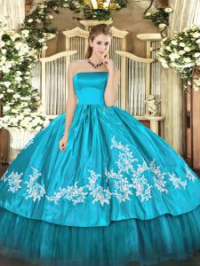 Luxurious Aqua Blue Zipper Quinceanera Dress Embroidery Sleeveless Floor Length
