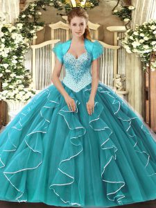 Amazing Teal Sweetheart Lace Up Beading Quinceanera Gowns Sleeveless