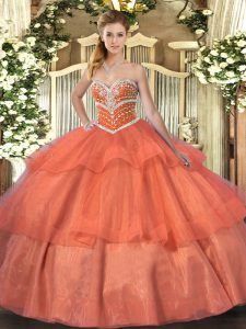 Pretty Sweetheart Sleeveless Lace Up Quinceanera Dress Orange Red Tulle