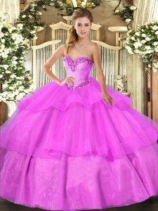 Sweetheart Sleeveless Lace Up 15th Birthday Dress Lilac Tulle