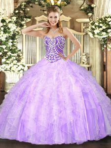 Lavender Sweetheart Neckline Beading and Ruffles 15th Birthday Dress Sleeveless Lace Up