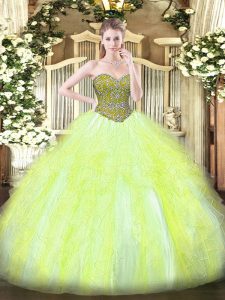 Romantic Floor Length Yellow Green Quinceanera Dresses Sweetheart Sleeveless Lace Up