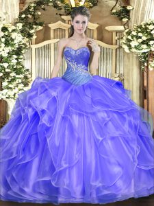 New Arrival Blue Ball Gowns Organza Sweetheart Sleeveless Beading and Ruffles Floor Length Lace Up Sweet 16 Dresses
