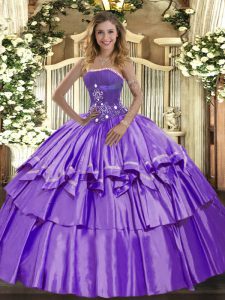 Cheap Strapless Sleeveless Organza and Taffeta Sweet 16 Dress Beading and Ruffled Layers Lace Up