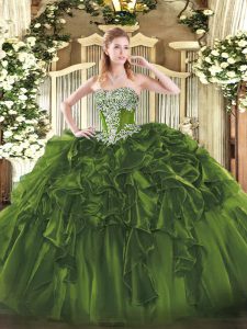Exquisite Olive Green Sleeveless Organza Lace Up Sweet 16 Dress for Military Ball and Sweet 16 and Quinceanera