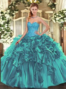 Popular Sleeveless Beading and Ruffles Lace Up Quinceanera Dresses