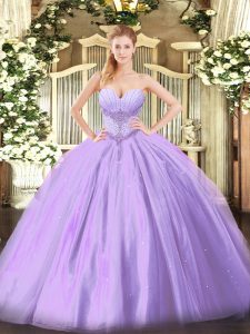 Modest Tulle Sleeveless Floor Length Quince Ball Gowns and Beading