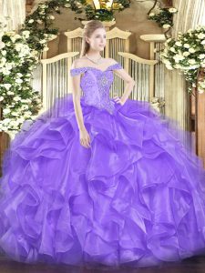 Inexpensive Floor Length Ball Gowns Sleeveless Lavender Quinceanera Dresses Lace Up