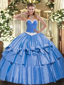 Appliques and Ruffled Layers Sweet 16 Quinceanera Dress Blue Lace Up Sleeveless Floor Length