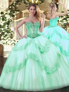 Top Selling Sweetheart Sleeveless Lace Up 15th Birthday Dress Apple Green Tulle