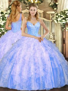 Traditional Light Blue Sleeveless Tulle Lace Up Quinceanera Dress for Military Ball and Sweet 16 and Quinceanera