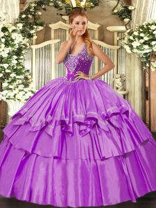 Luxury Sleeveless Lace Up Floor Length Beading and Ruffled Layers Vestidos de Quinceanera