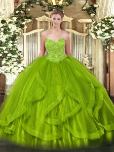 Sleeveless Lace Up Floor Length Beading and Ruffles Quinceanera Dress