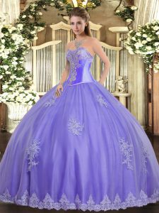 Decent Ball Gowns Ball Gown Prom Dress Lavender Sweetheart Tulle Sleeveless Floor Length Lace Up