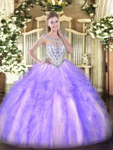 Delicate Ball Gowns Quinceanera Gown Lavender Scoop Tulle Sleeveless Floor Length Zipper