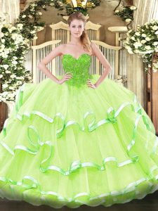 Ball Gowns 15 Quinceanera Dress Yellow Green Sweetheart Organza Sleeveless Floor Length Lace Up