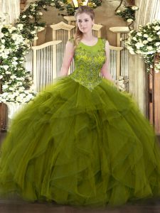High Quality Sleeveless Beading and Ruffles Zipper Ball Gown Prom Dress