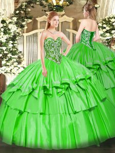 Elegant Ball Gowns Organza and Taffeta Sweetheart Sleeveless Beading and Ruffled Layers Floor Length Lace Up Sweet 16 Quinceanera Dress