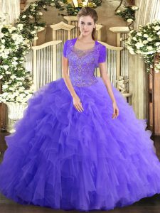 Stunning Lavender Scoop Clasp Handle Beading and Ruffled Layers Sweet 16 Dresses Sleeveless