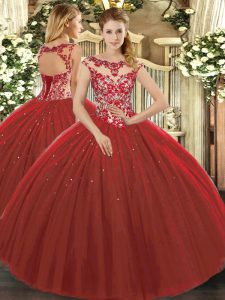 Floor Length Lace Up 15 Quinceanera Dress Wine Red for Sweet 16 and Quinceanera with Beading and Appliques