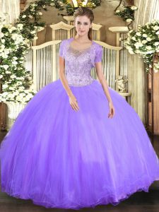 Popular Floor Length Clasp Handle Sweet 16 Dress Lavender for Military Ball and Sweet 16 and Quinceanera with Beading