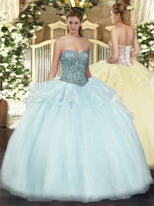 Extravagant Floor Length Apple Green Vestidos de Quinceanera Tulle Sleeveless Beading and Ruffles