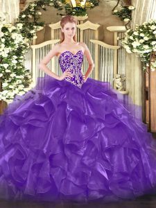 Sleeveless Lace Up Floor Length Beading and Ruffles Quinceanera Gown