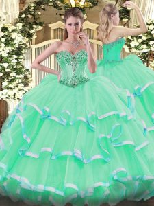 Sleeveless Lace Up Floor Length Beading and Ruffles Quince Ball Gowns