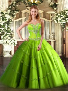 Sleeveless Floor Length Beading Lace Up Sweet 16 Dresses with