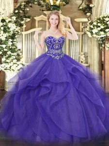 Amazing Purple Quinceanera Dress Military Ball and Sweet 16 and Quinceanera with Beading and Ruffles Sweetheart Sleeveless Lace Up