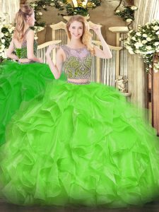 Spectacular Sleeveless Beading and Ruffles Lace Up Quinceanera Gowns