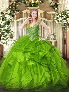 Floor Length Lace Up Quinceanera Dress for Military Ball and Sweet 16 and Quinceanera with Beading and Ruffles