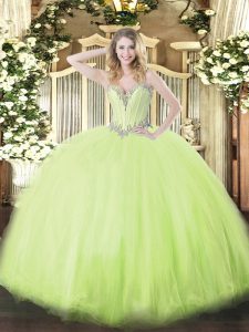 Best Selling Beading Sweet 16 Quinceanera Dress Yellow Green Lace Up Sleeveless Floor Length