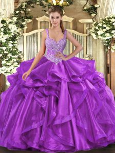 Simple Floor Length Ball Gowns Sleeveless Eggplant Purple Sweet 16 Quinceanera Dress Lace Up