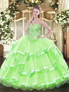 Ball Gowns Sweetheart Sleeveless Organza Floor Length Lace Up Appliques and Ruffled Layers Quinceanera Dresses