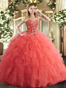 Sleeveless Embroidery and Ruffles Lace Up Quinceanera Dress