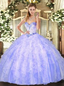 Custom Designed Floor Length Lavender Quinceanera Dresses Sweetheart Sleeveless Lace Up
