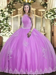 Low Price Sleeveless Beading and Appliques Lace Up Quince Ball Gowns