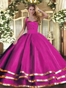 Fitting Fuchsia Sleeveless Ruffled Layers Floor Length 15 Quinceanera Dress