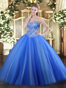 Artistic Blue Sleeveless Appliques Vestidos de Quinceanera