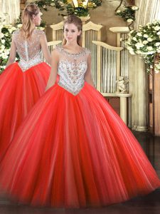 Scoop Sleeveless Tulle Quinceanera Dress Beading Zipper