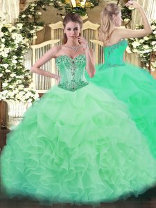 Comfortable Apple Green Sleeveless Organza Lace Up Ball Gown Prom Dress for Sweet 16 and Quinceanera
