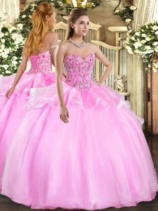 Organza and Tulle Sweetheart Sleeveless Lace Up Embroidery Quinceanera Gown in Lilac