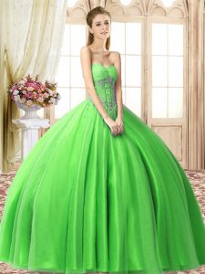 Tulle Sweetheart Sleeveless Lace Up Beading Quinceanera Dresses in